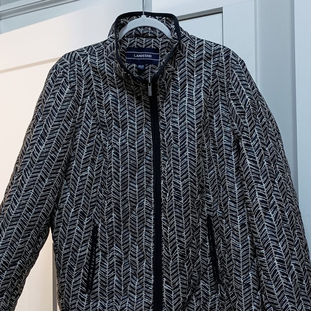 Lands' End Men's Black and White Patterned Jacket